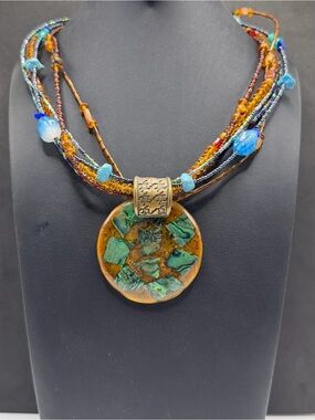 Chico’s Multi Strand Abalone Pendant Necklace